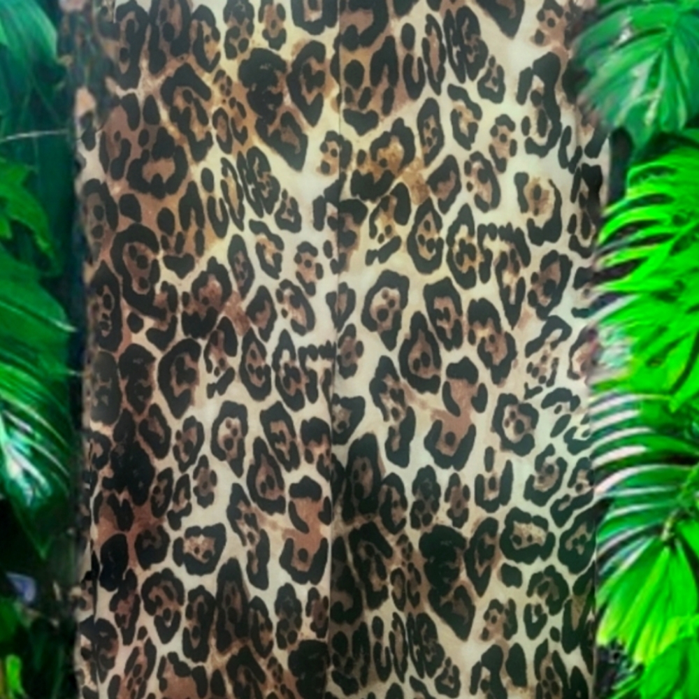 Women's Large SUZY SHIER Leopardprint W Sheer Black Chest Cut-Out Midi-Dress